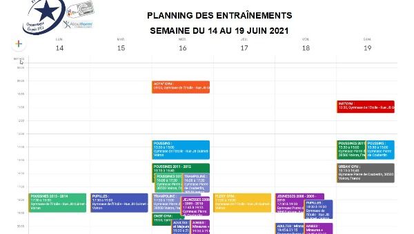 Planning entrainement Semaine du 14 au 19 juin 2021